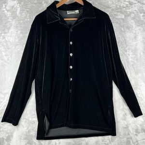 Chicos Design Velvet Button Down Top Shirt Long Sleeve Women's Size 2‎ Black